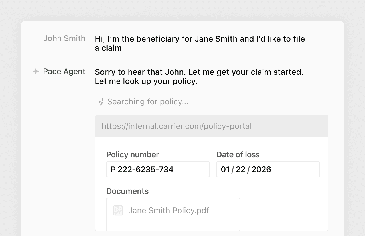An agent gathering claim details from a beneficiary