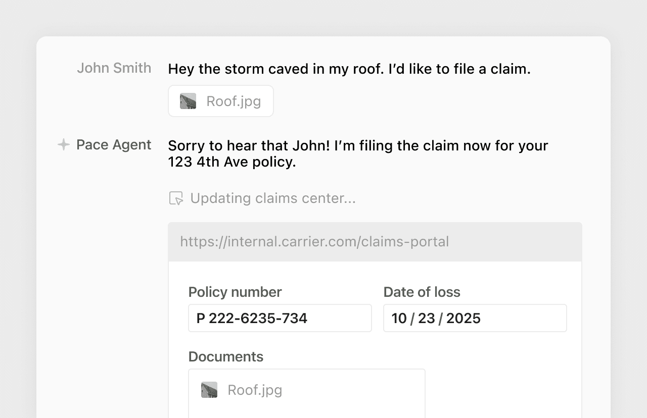 An AI agent taking a first notice of loss from a policyholder