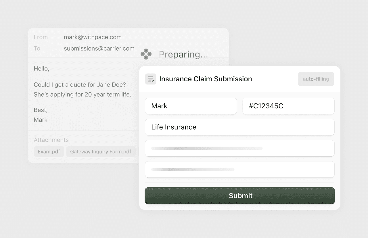 A submission being extracted from a broker email into an intake form