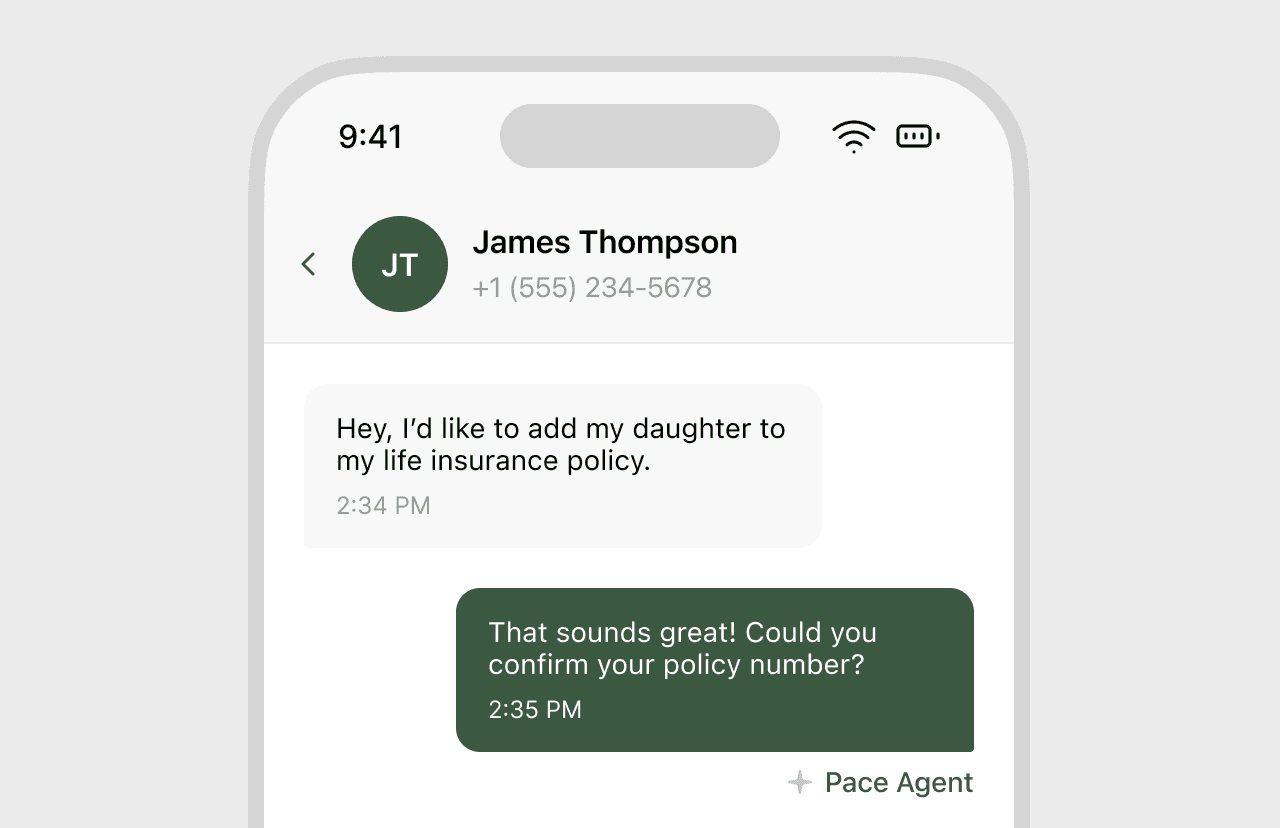 A text conversation between a policyholder and a Clarix agent on a phone